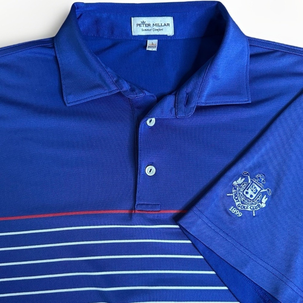 Peter Millar Crown Sport Summer Comfort Polo Shirt Mens Large Blue Detroit Golf